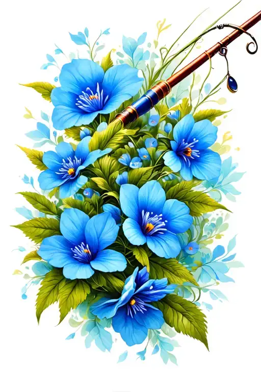 Fishing Pole Blue Flowers Intertwined