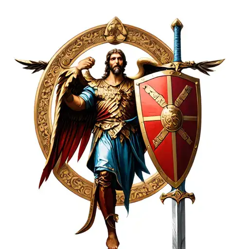 St Michael Holding A Shield And Sword