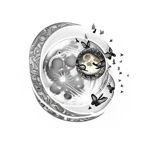 Spine Tattoo Moon With Butterflies And Thunderstorm