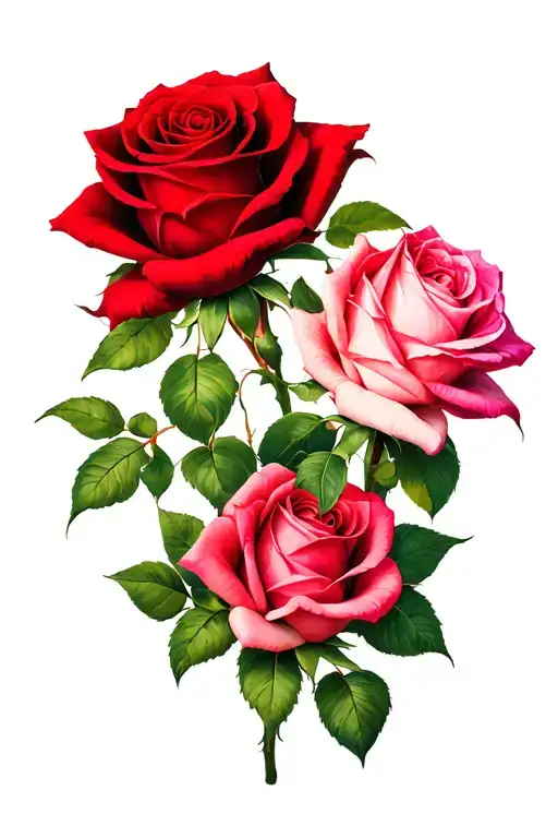 One Red Rose And One Pink Rose Intertwined