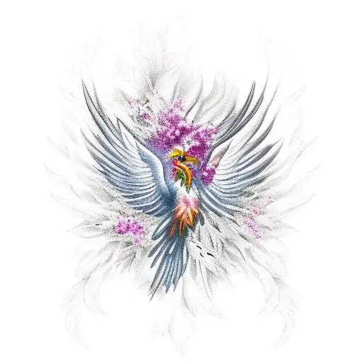 Phoenix In Flowers Under Chest