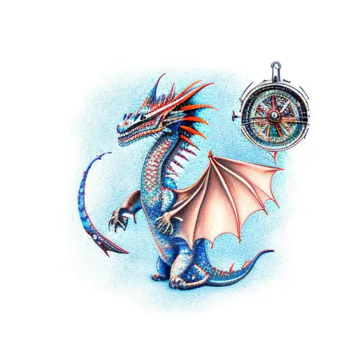 Mystical Dragon Holdinging A Compass