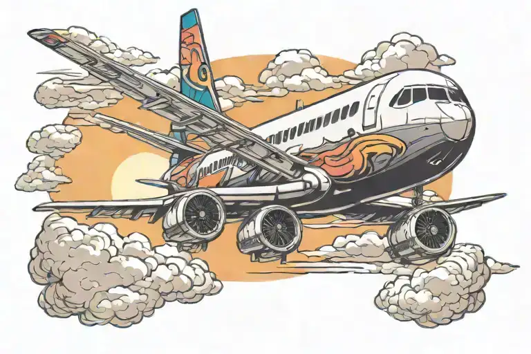 Airplane Flying Into A Sunset