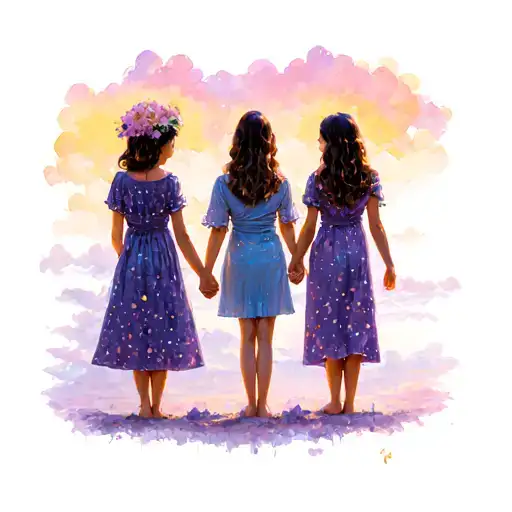 Mother Of Three Girls Holding Hands