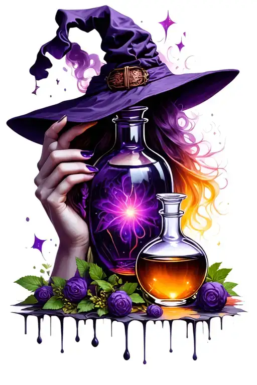 Witch Hand Holding Potions Bottle