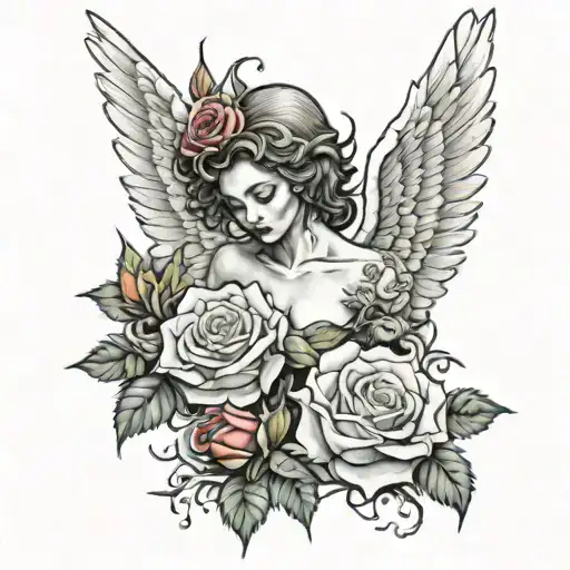 Angel And Roses And Thorns Wrapped