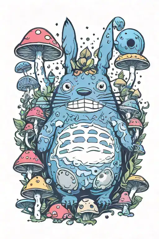 Psychedelic Totoro With Mushrooms And Kodama