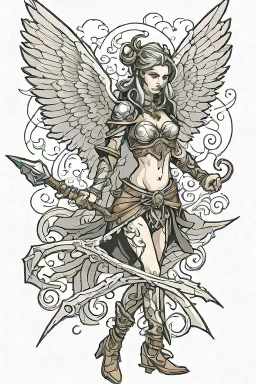 Fighting Female Mage With Wings And Scepter