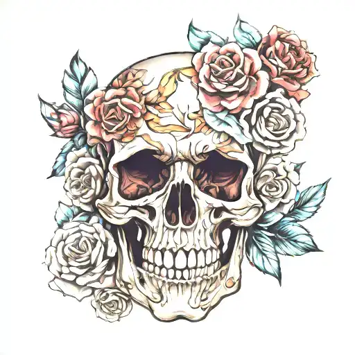 Skull And Flowers Wrapped