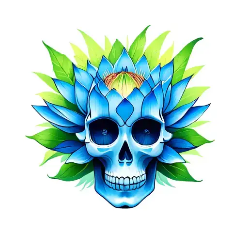 Blue Lotus Flower On Green Multicolored Sugar Skull