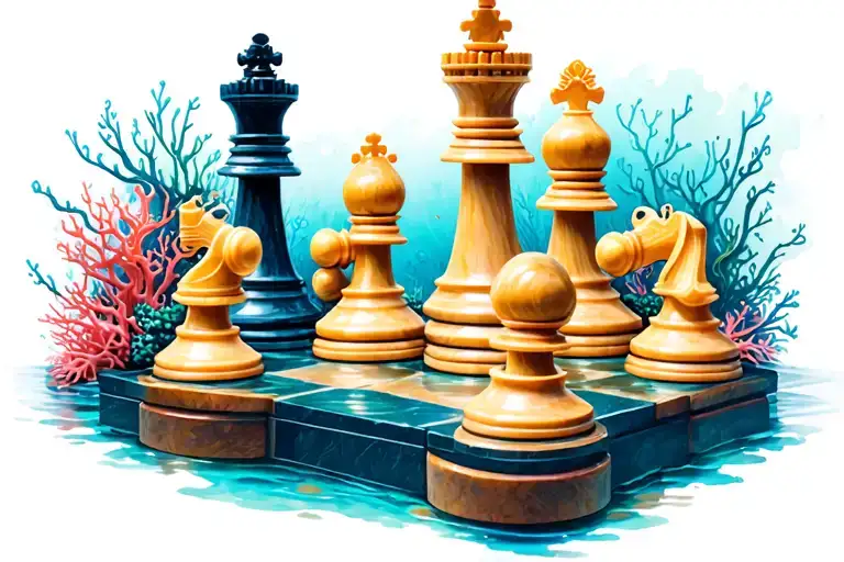 Chess Pieces In Coral Reef