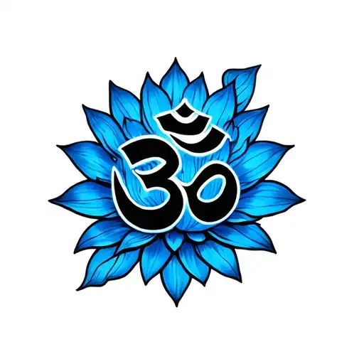 Black Om Sign With Blue Lotus Flower
