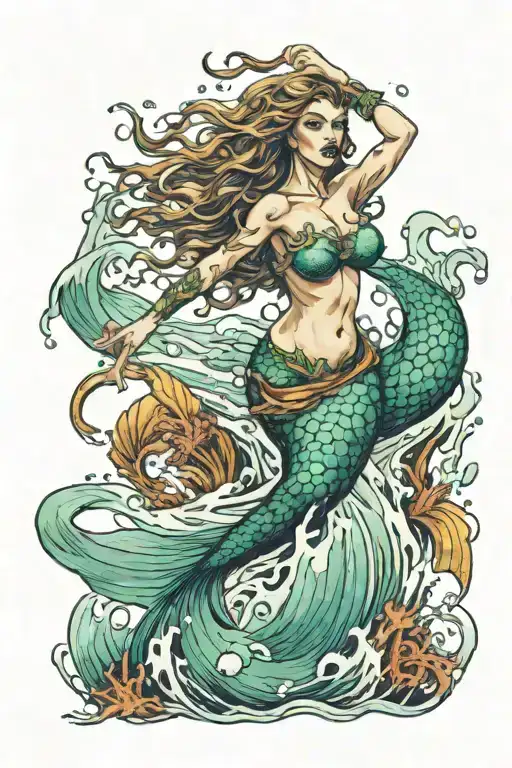 Mermaid In Water In Storm