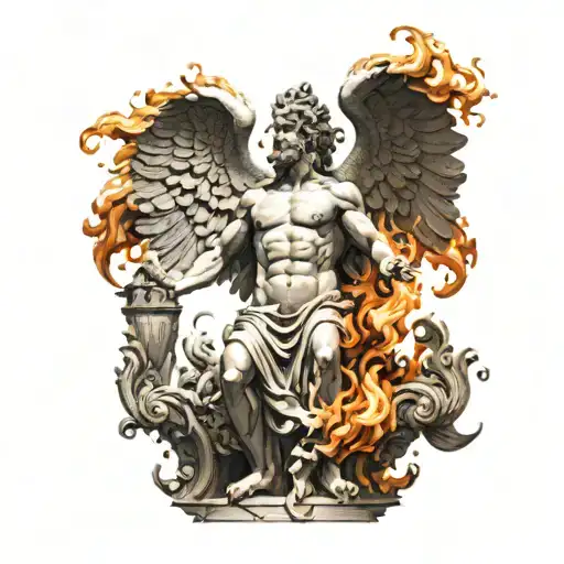 Greek God Statue Bursting With Flames Like A Phoenix