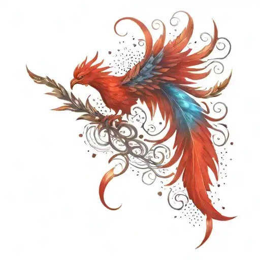 Red Phoenix Feather Transforming Into Galaxy