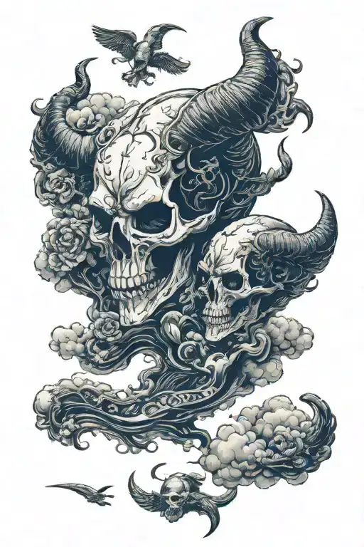 Skulls Clouds With Capricorn Zodiac Signs Incorporated