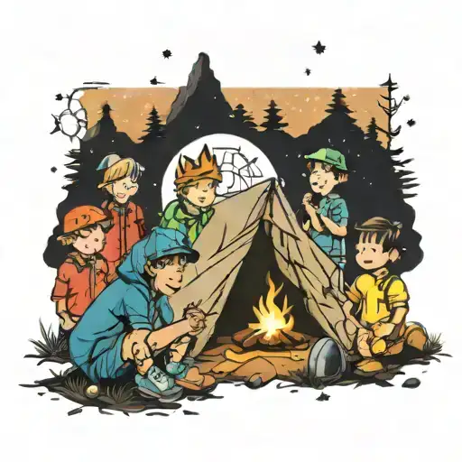 A Group Of Neurodivergent Kids Camping Under The Stars With Advocacy Symbols In The Background