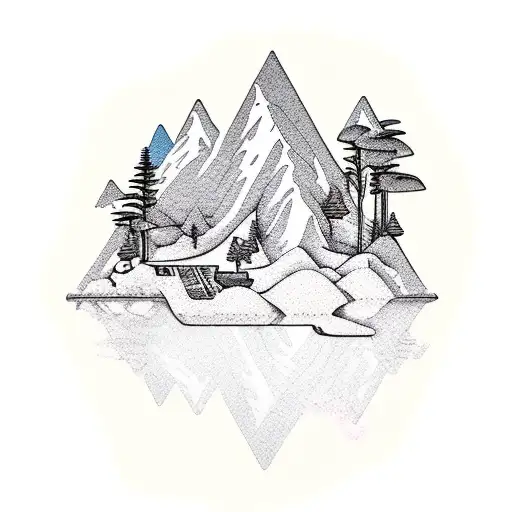 Mountain Scene And Island Tropics With A Turtle