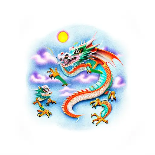 Dragon With 2 Kids Dragons