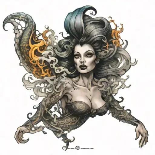 Dark Mermaid Witch In Smoke