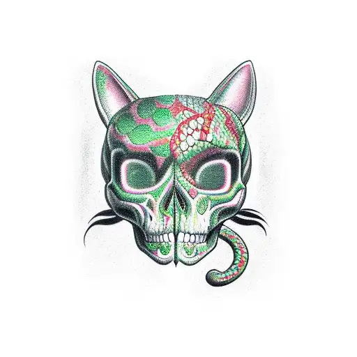 Cat Skull With Snake Going Through It