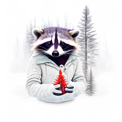 Raccoon Holding A Christmas Tree Snack