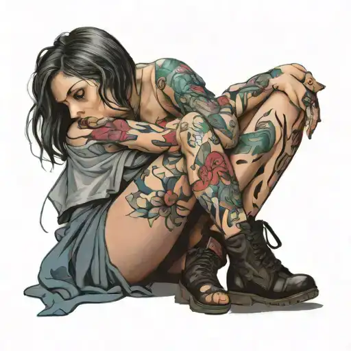 Girl Sitting With Legs Grabbed And Beaten Broken To Signify