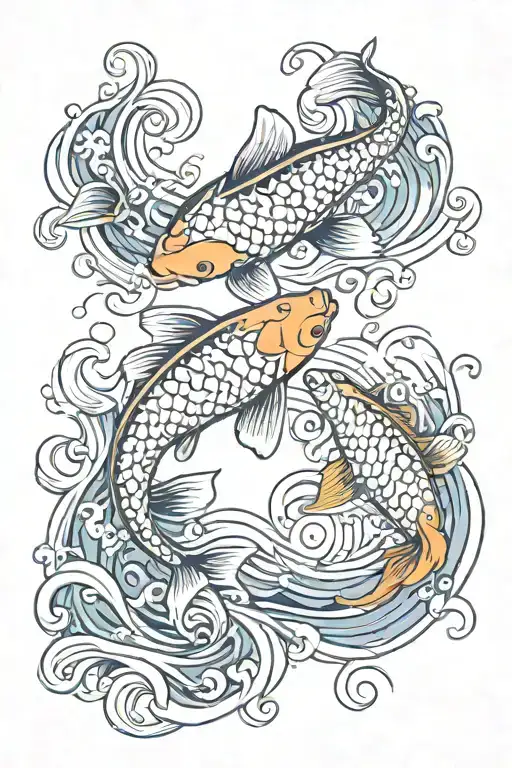 Two Koi Fish With Waves