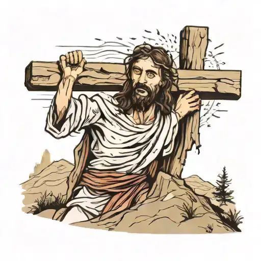 Jesus Carrying The Cross Up The Hill
