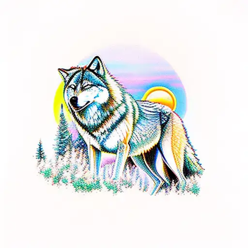 Wolf Emerging From Forest With Sunrise In The Background