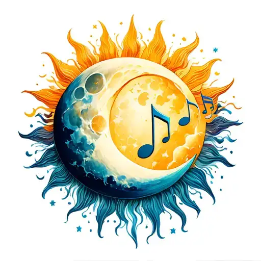 Sun And Moon With Musical Notes Floating