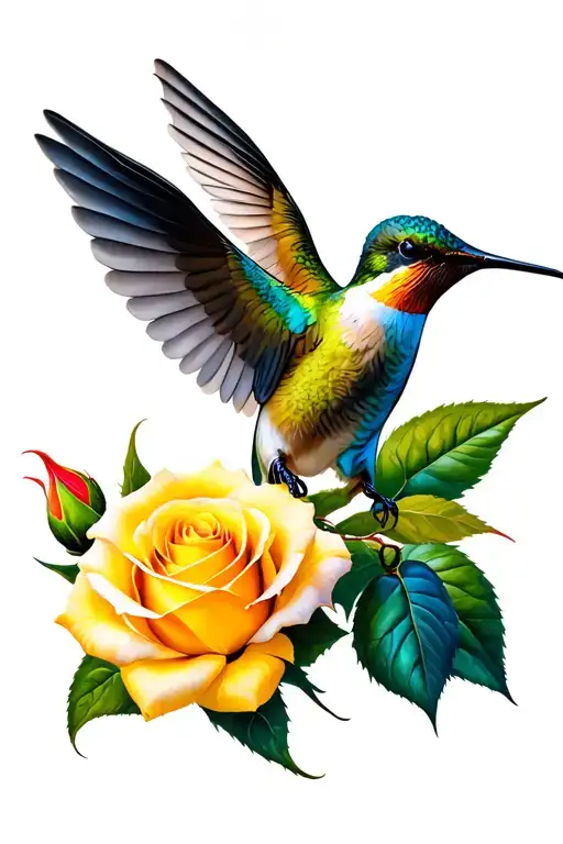 Hummingbird And Yellow Rose