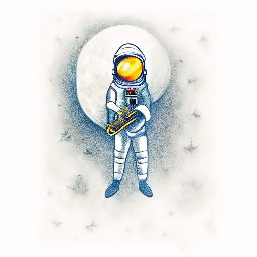 An Astronaut Playing A Saxophone On A Moonlit Autumn Night