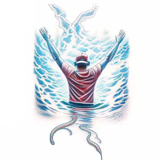 A Man On The Water In The Middle Of The Sea And Is About To Be Struck By Lightning