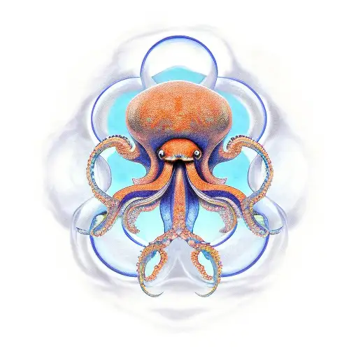Giant Orange Octopus With Small Blue Rings Looking Left