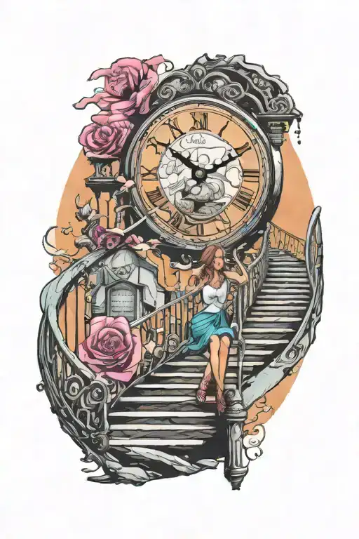 Life Is A Simulation Theory Clock Woman Stairs