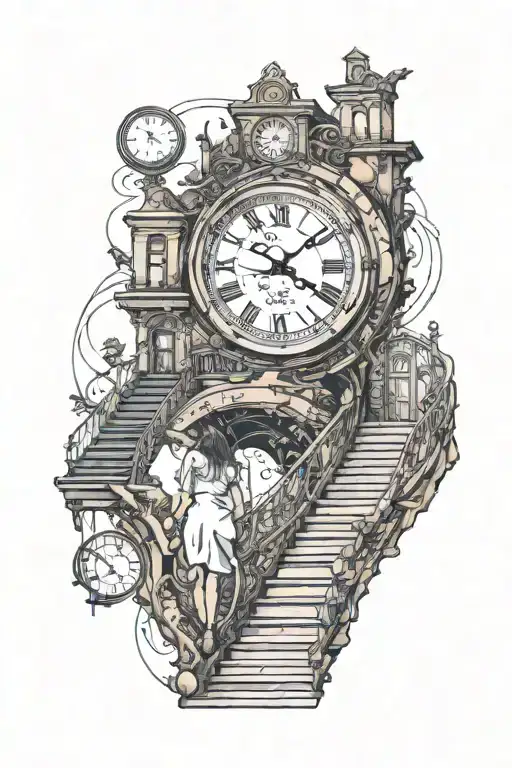 Life Is A Simulation Theory Clock Woman Stairs Scary