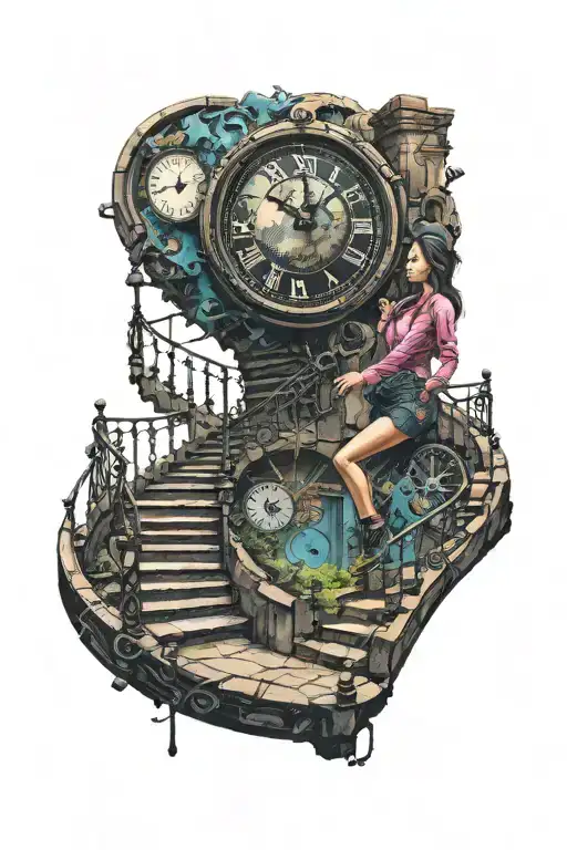 Life Is A Simulation Theory Clock Woman Stairs Scary