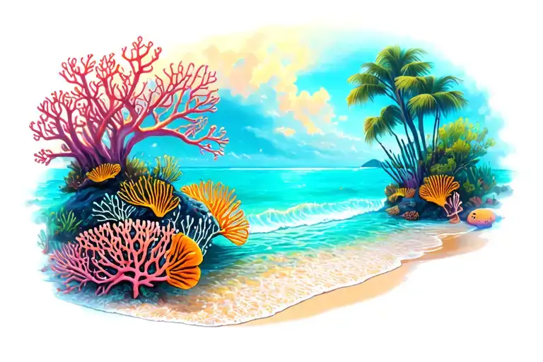 Beach And Coral Reef Scene