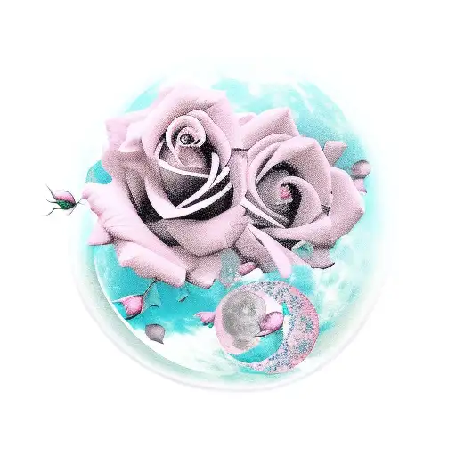 Pink Roses With Moon