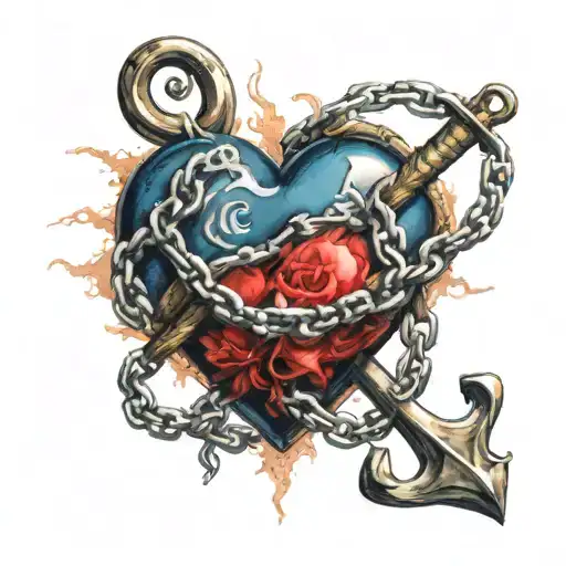 A Heart With An Anchor Chained Together Dark