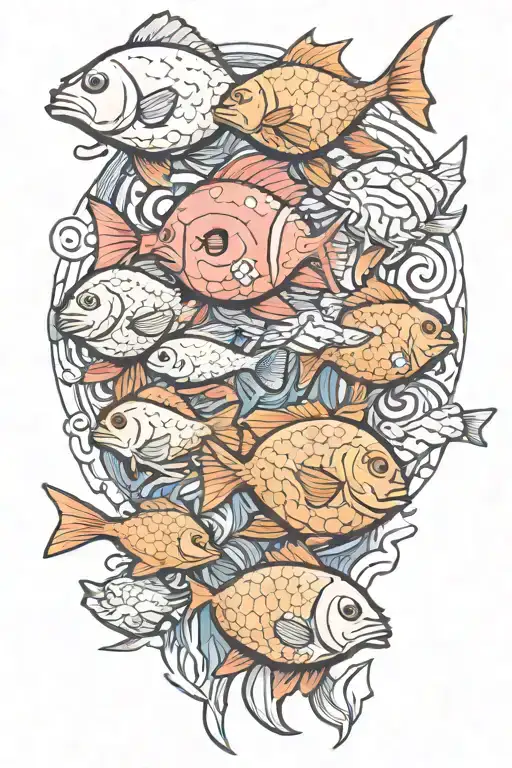 Fish Ball Morphing Into Family Members Surrounded