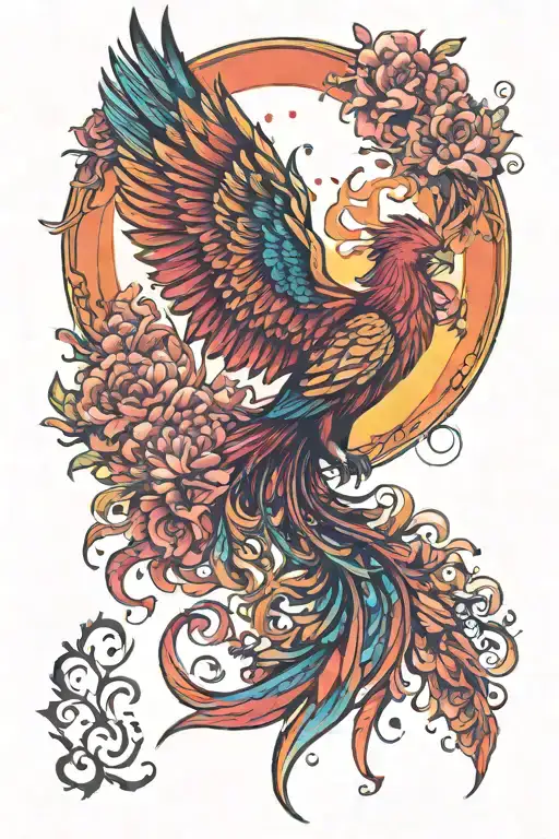 A Vibrant Phoenix Rising From A Colorful Sky Filled With Carnation Flowers