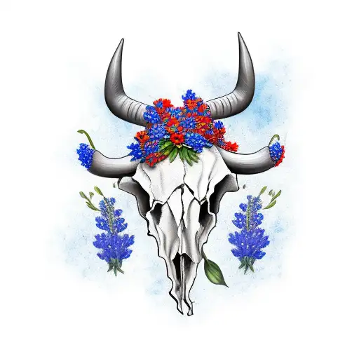 Bull Skull With Bluebonnets