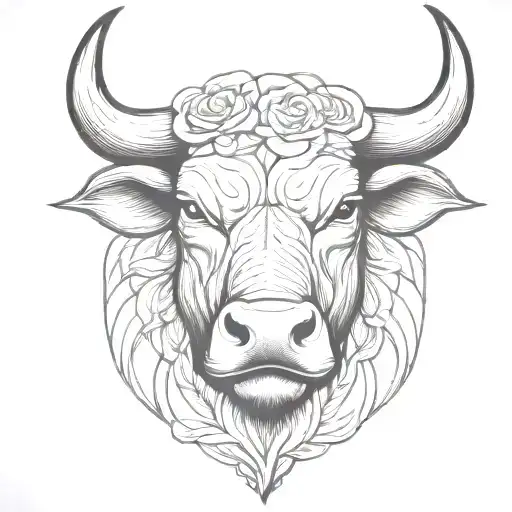 Bull Head With Roses