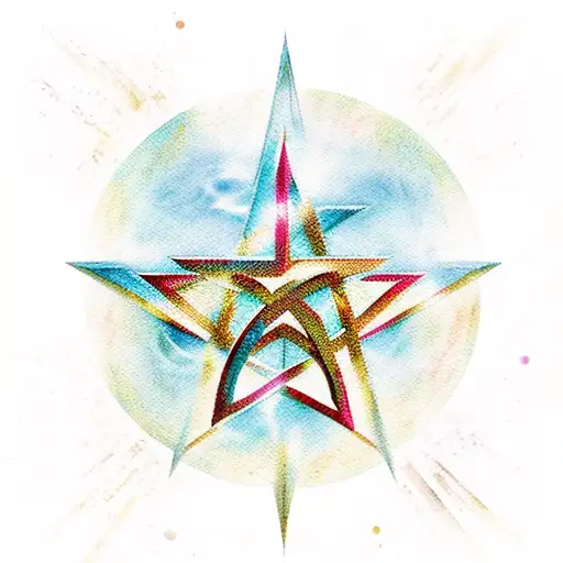 Scientology Symbol With A Watercolor Scene Behind It