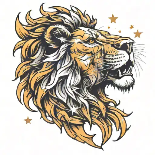 Lion Roaring Sun Moon Stars
