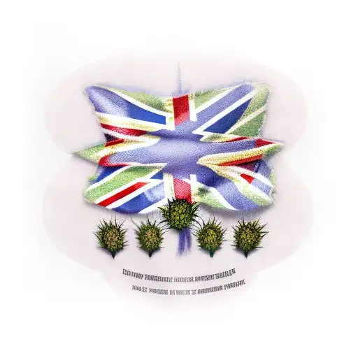 Tartan With Scottish Flag And Thistle