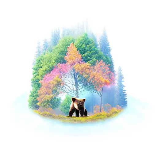 Smoky Mountain Scene With A Tree And A Bear