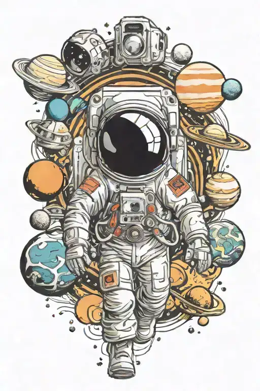 Parade Of Planets And An Astronaut Holding The Sun